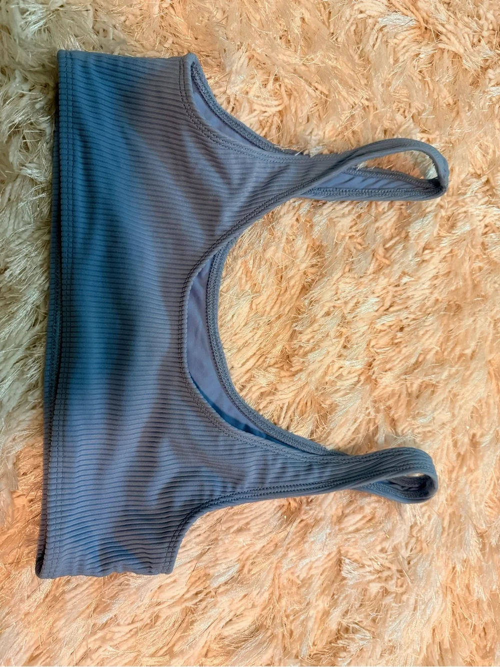 Frankie's Bikinis Ribbed Scoop Bikini Top in Slate Blue